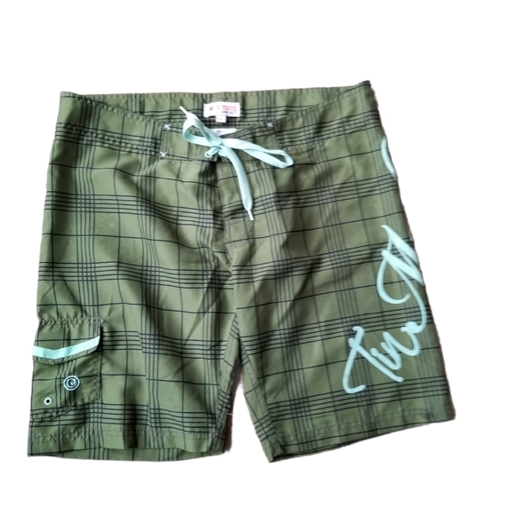 Tin Monkey Green Plaid Surf Sport Beach  Shorts - Picture 1 of 8
